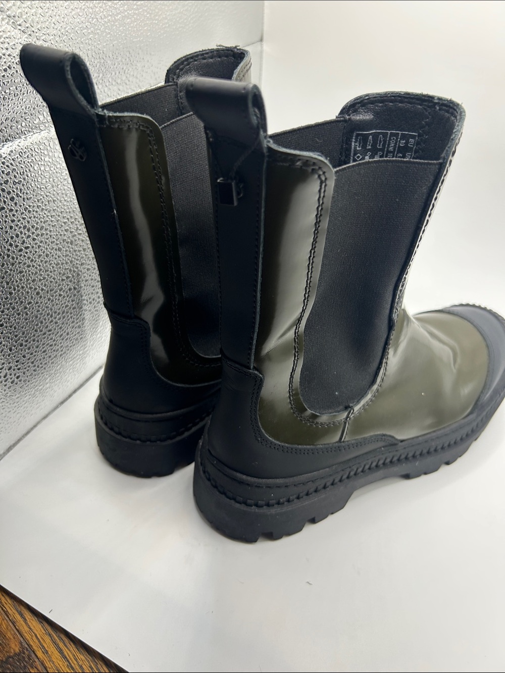 Scotch & Soda olive green leather and black combat boots Connie size 7.5 US moto - Picture 5 of 9